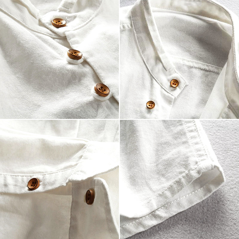 Men’s Button-Up Shirt – Mandarin Collar – Slim Fit – Long Sleeve Smart Casual